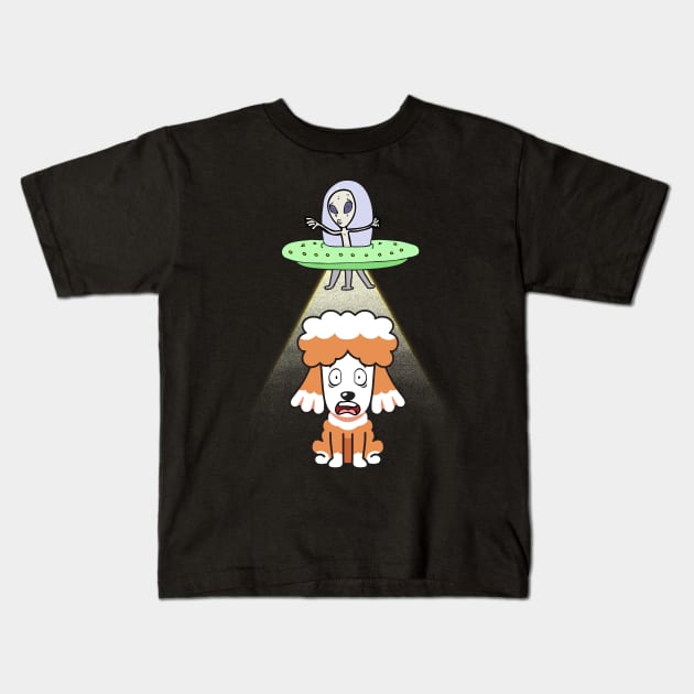 Funny poodle is being abducted by aliens Kids T-Shirt by Pet Station